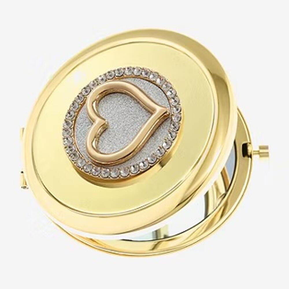 MONET Compact Mirror Gold Tone Heart Textural New in Box Rhinestone - Picture 3 of 4